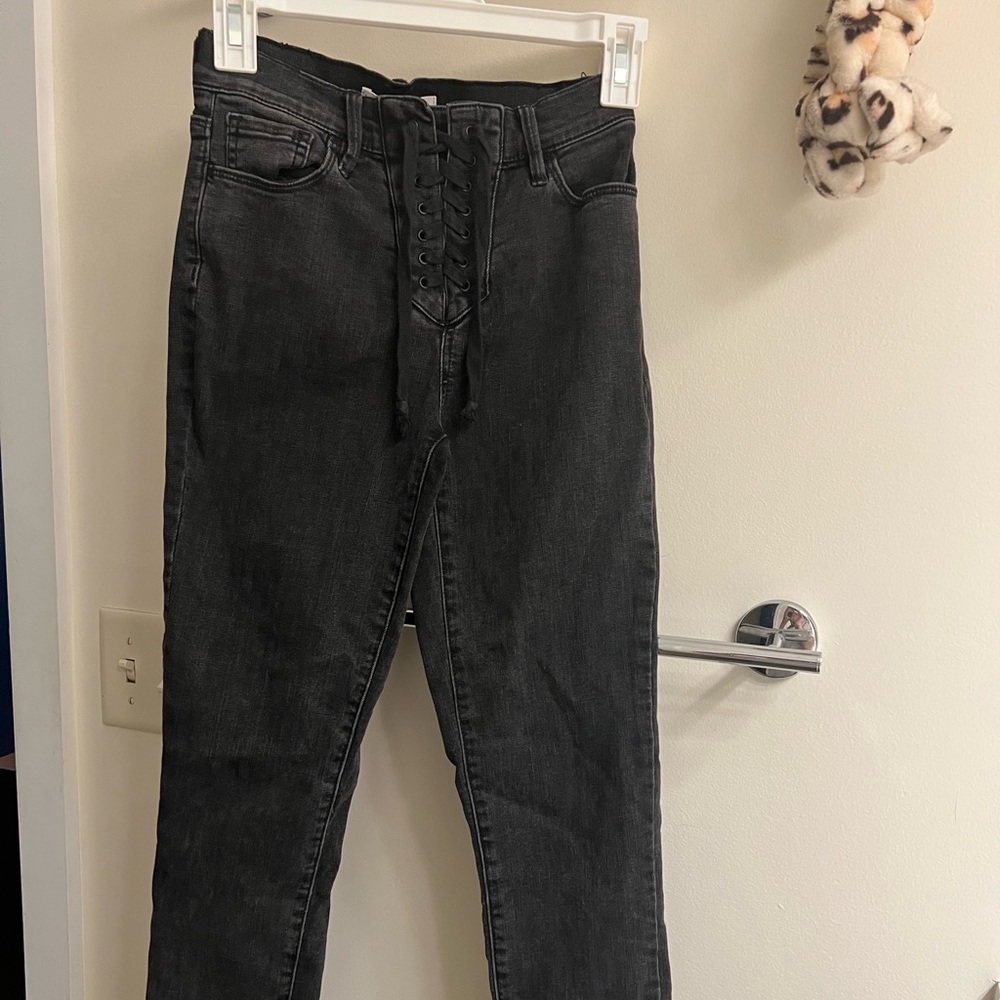 High Waisted Lace up Skinny Jeans